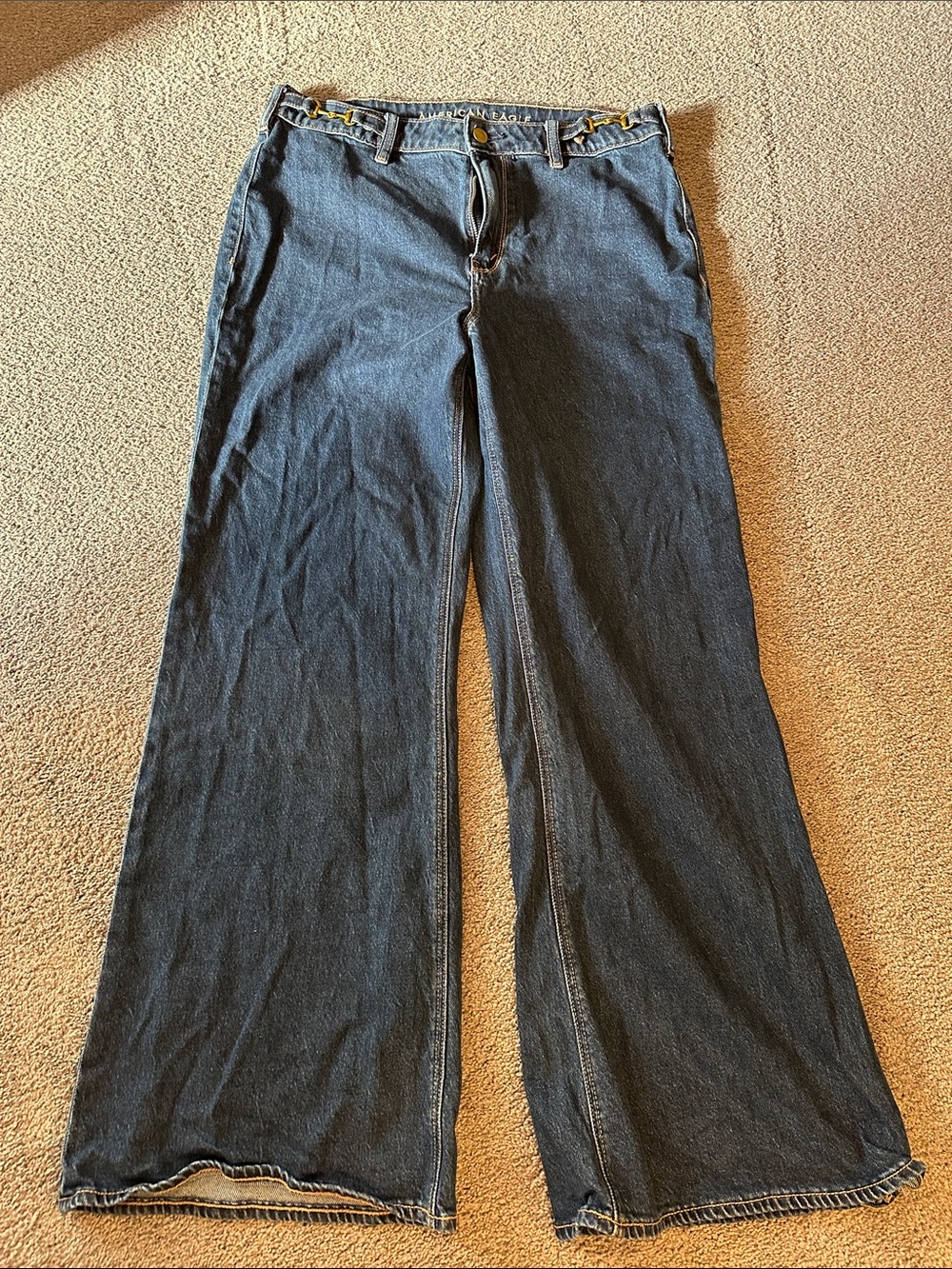 American Eagle Outfitters Dark Blue Wide Leg Jeans High Rise Flare